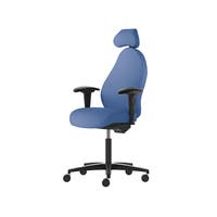 Kontorsstol Malmstolen R3H med hög rygg, Dux-sits, nackstöd i tyg, armstöd Corona, hjul hårda golv, Tyg Capture 4901 Blå
